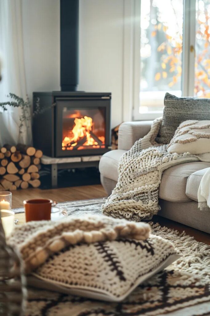 Cozy living room showing a modern furnace keeping a home warm in winter