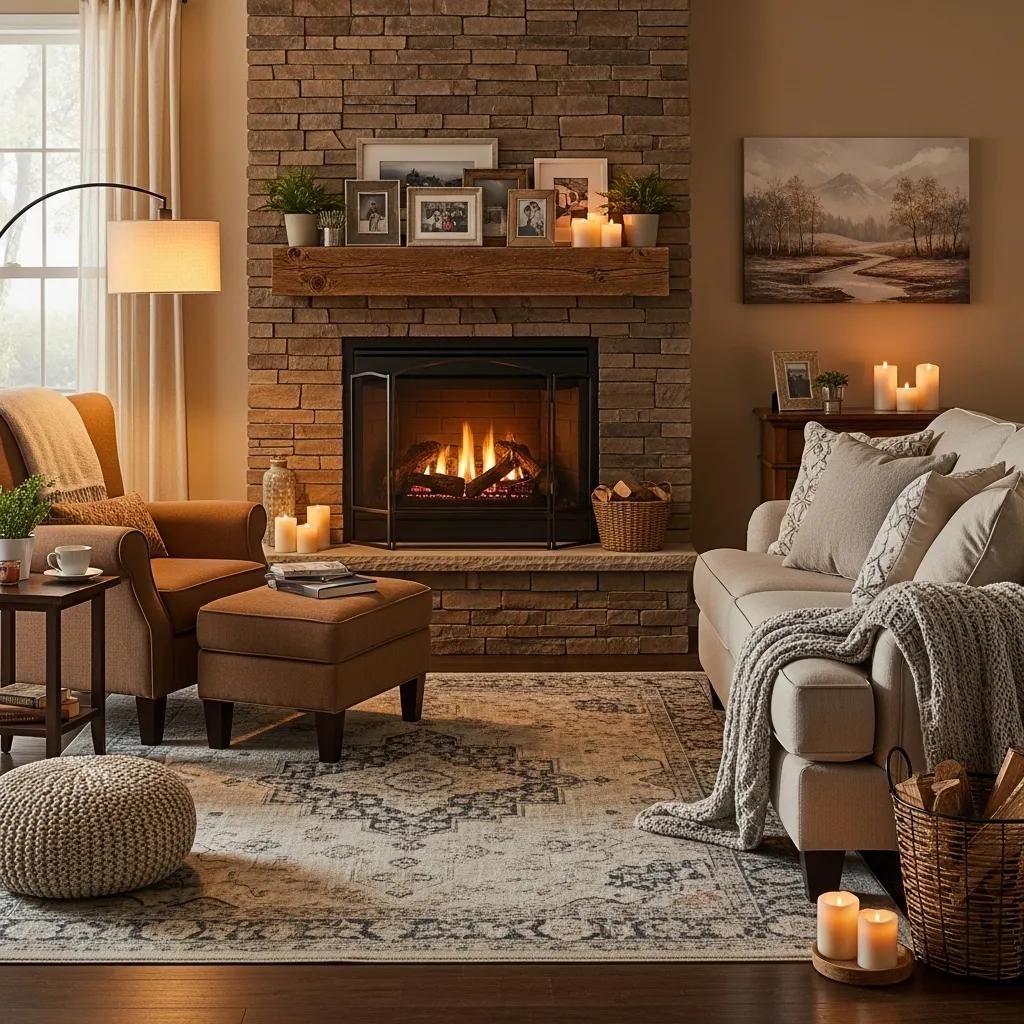 Cozy living room with a gas fireplace, showcasing warmth and ambiance